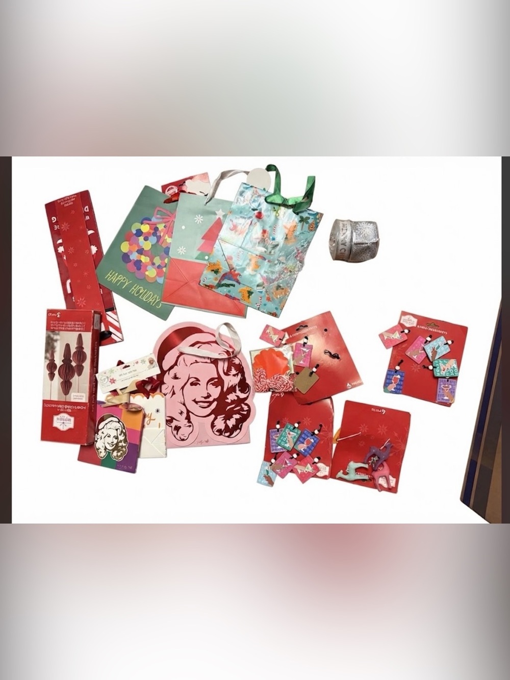 Holiday Gift Bags and Tags Set - Mixed Red, Green, Pink